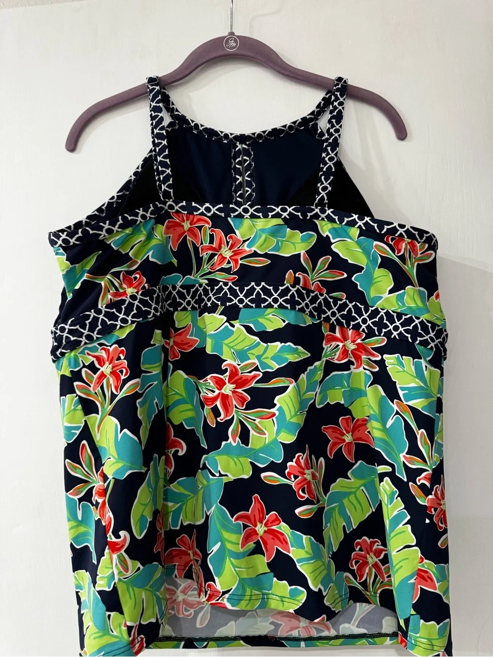 Lands' End Navy Tropical Floral High-Neck Swim Tank